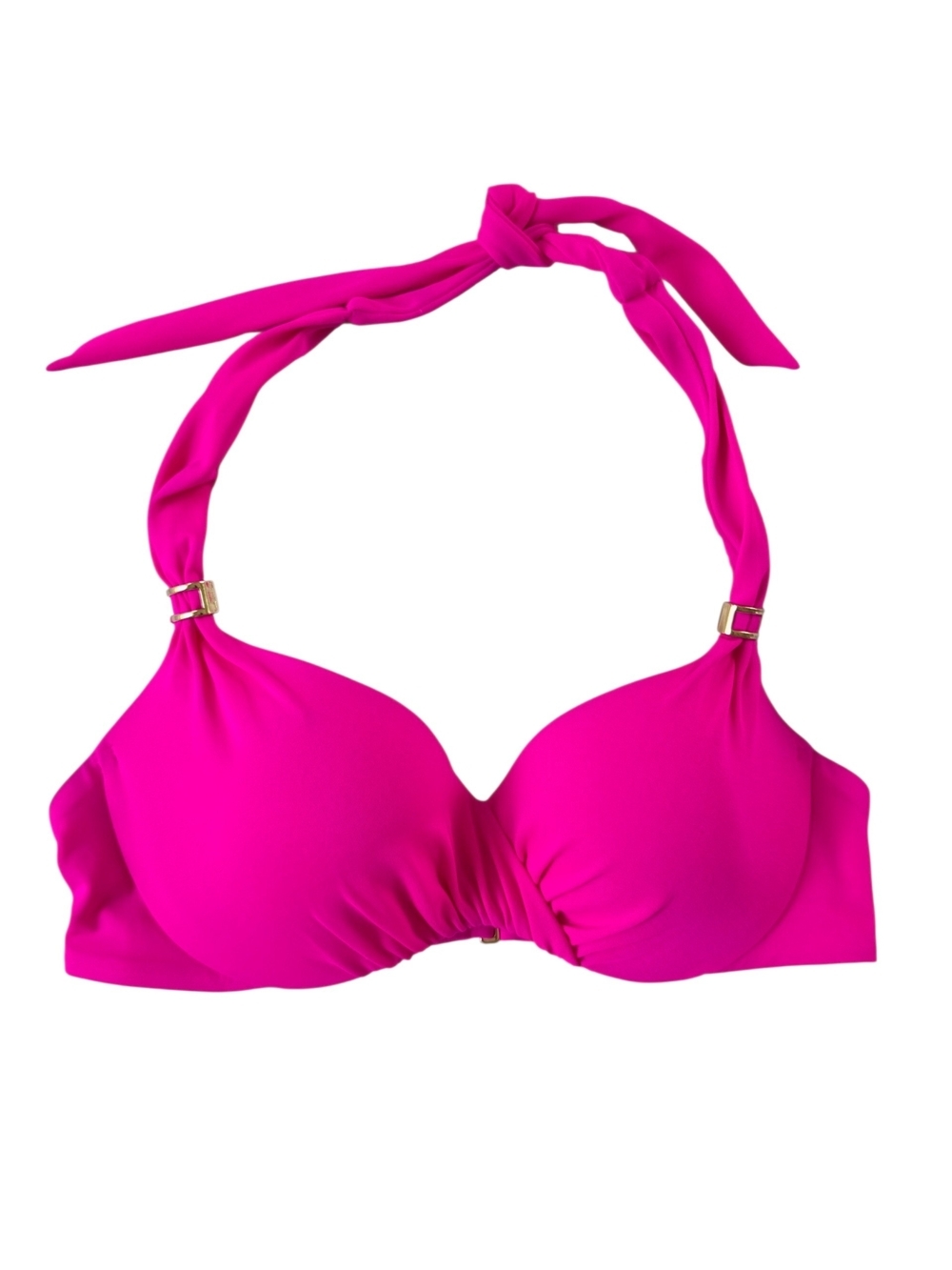 Victoria's Secret Hot Pink Bikini Top with Gold Ring Detail